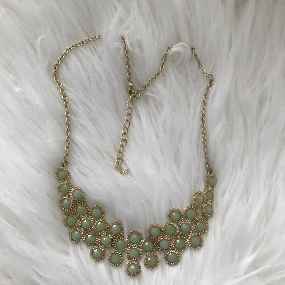 Green Bead Necklace with gold chain